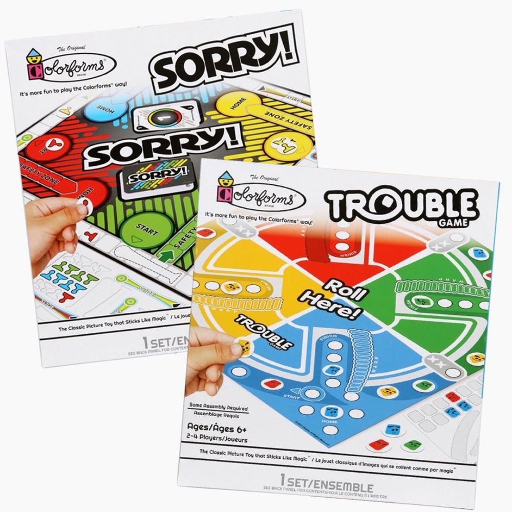 Set of 2 Colorforms Hasbro Classic Board Games SORRY & TROUBLE NWT